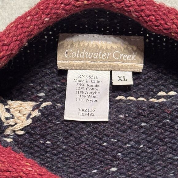 Coldwater Creek Chunky Knit Sweater Womens XL Blue Red Snowflake American Wool - Picture 7 of 7